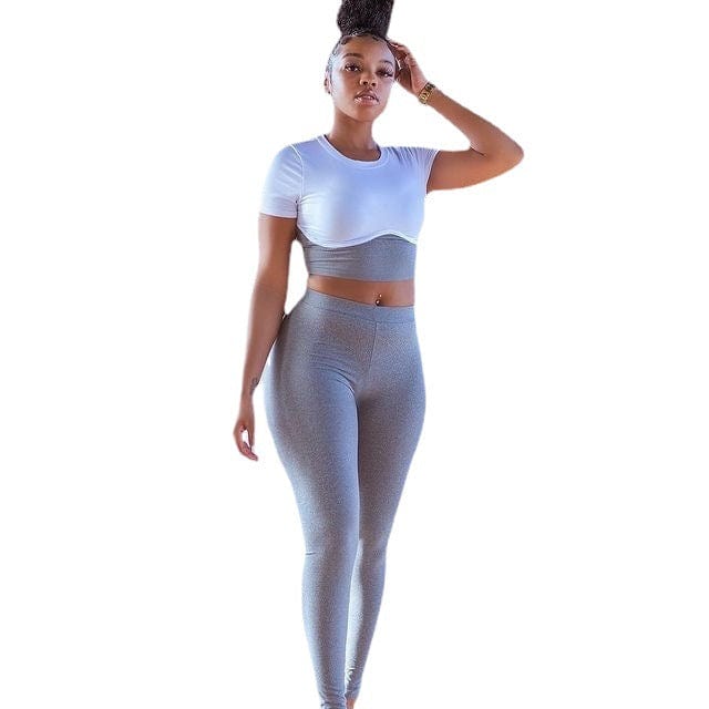 2 XL / Gray S-XXL Summer gray splicing fashion leisure breathable sports suit short pants two piece female sets