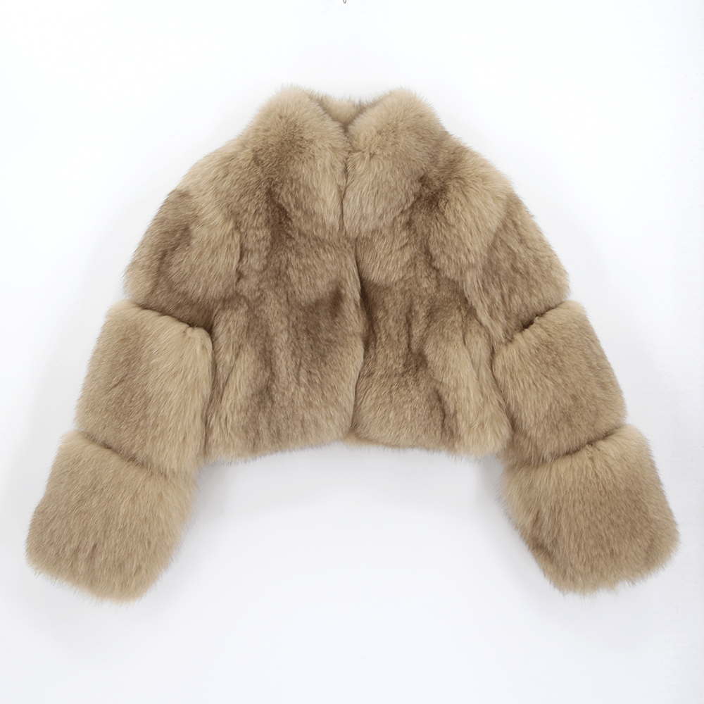 2 XL / khaki QIUCHEN QC22062 2022 New Luxurious Fluffy Women Fashion High Quality Fox Fur Coat Winter Warm Cropped Jacket