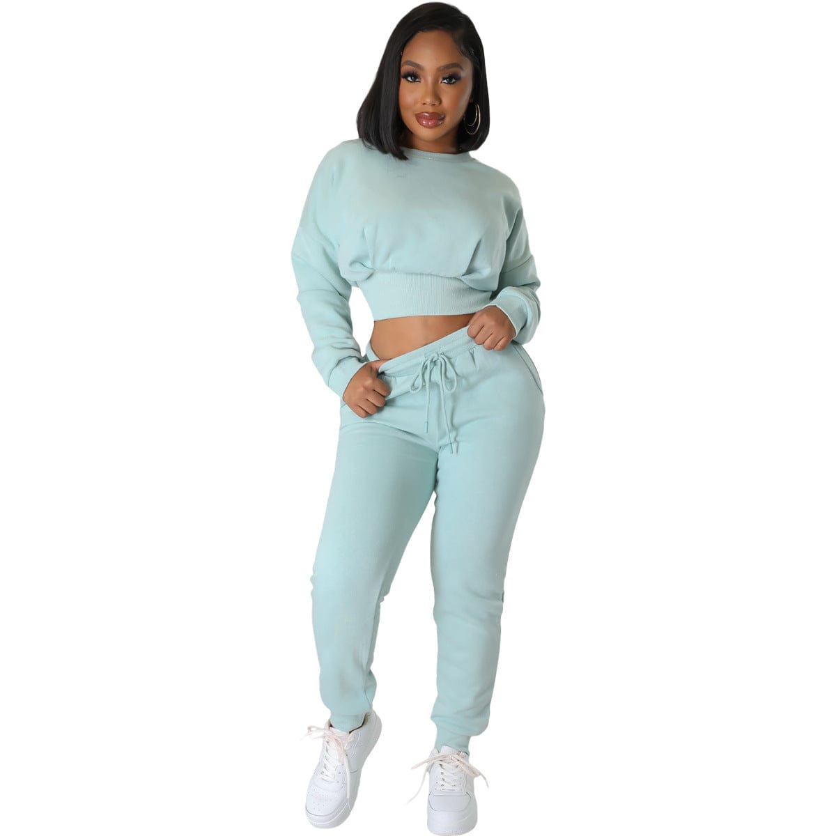 2 XL / Light Blue Crop Sweatshirt Sweatsuit Women New Stylish Sweatshirt And Jogging Sweatsuit Thick 2 Piece Set Tracksuits For Women