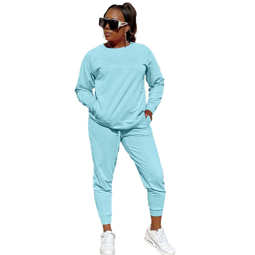 2 XL / Light Blue Fall Sets 2022 Trendy Women Clothes Casual Pink Cotton Pocket Tracksuit Pant Set Spring Autumn Women Sweatpants 2 Pieces