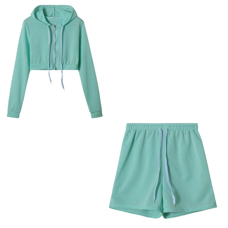 2 XL / Light Blue High Quality Cotton Sweatpants Two Piece Set Shorts Women Spring And Fall Hoodie Sets