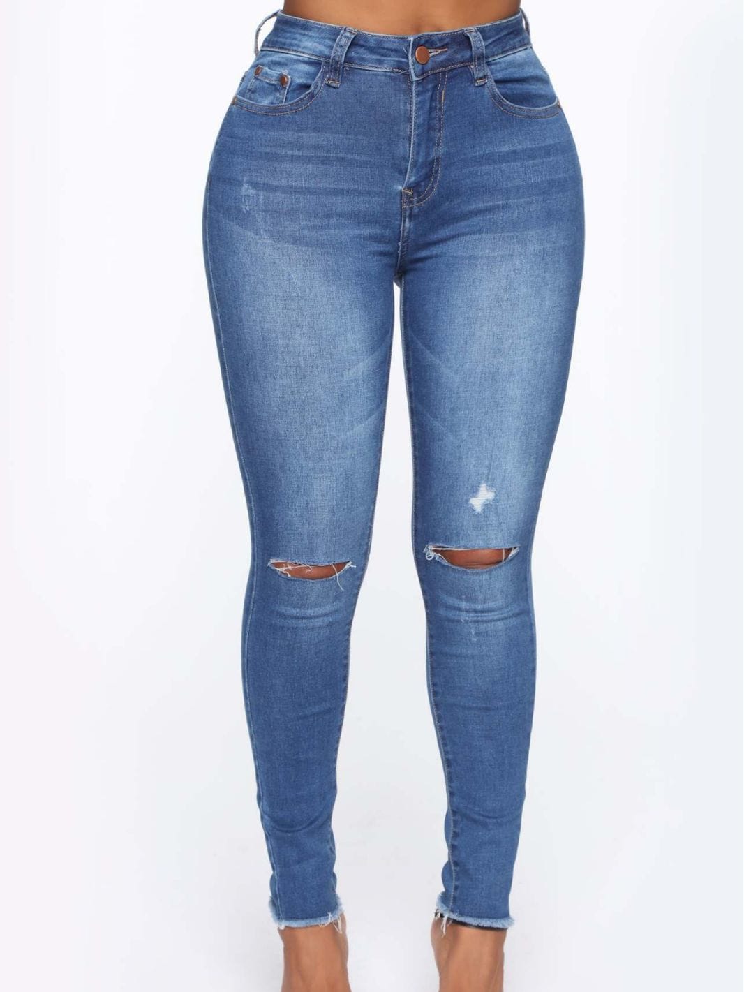 2 XL / Light Blue J&H 2023 new trendy wholesale stretchy women's jeans ripped hollow out slim fit high waist denim pants casual trousers