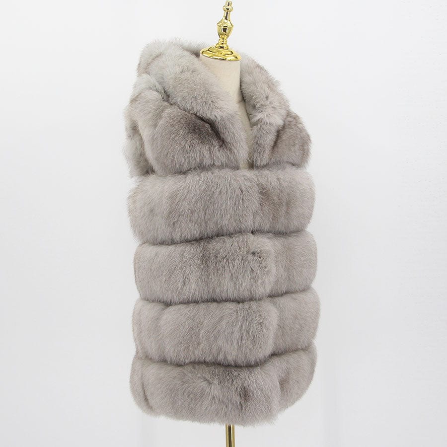 2 XL / light grey QIUCHEN new women winter fur coat dyed vest with big hood genuine natural fur fox vest QC8062