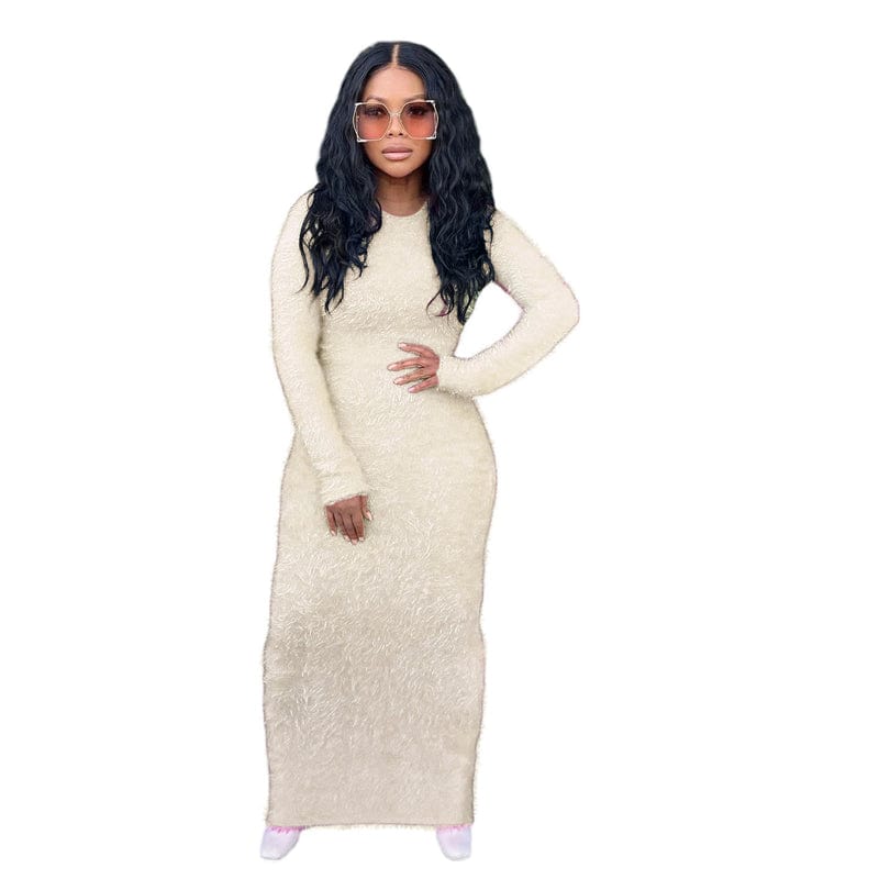 2 XL / nude spring 2023 women casual elegant ladies jersey fabric cotton pink long sleeve knitted blue long sweater dress for women