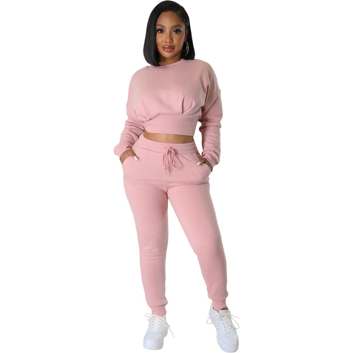 2 XL / Pink Crop Sweatshirt Sweatsuit Women New Stylish Sweatshirt And Jogging Sweatsuit Thick 2 Piece Set Tracksuits For Women