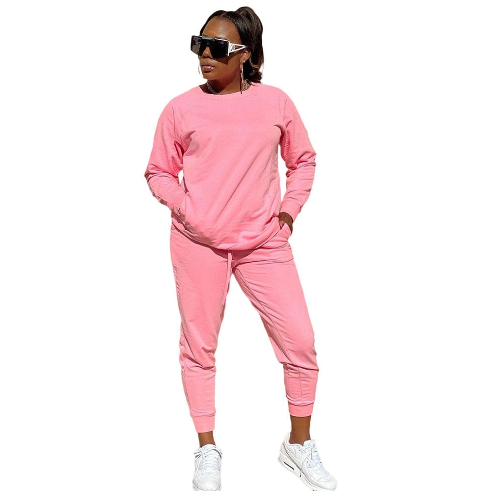 2 XL / Pink Fall Sets 2022 Trendy Women Clothes Casual Pink Cotton Pocket Tracksuit Pant Set Spring Autumn Women Sweatpants 2 Pieces