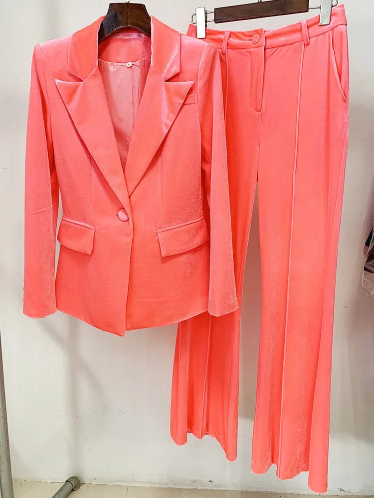 2 XL / Pink New Style Fashion Ladies Business Wear Two Pieces Suit Set Long Pants Blazer