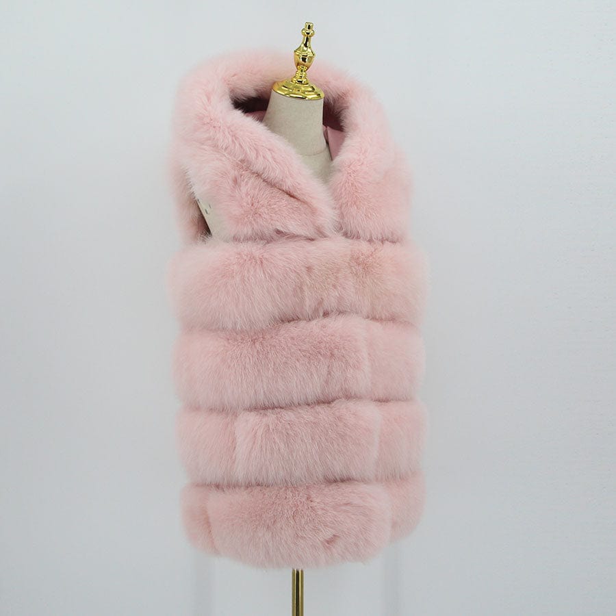 2 XL / Pink QIUCHEN new women winter fur coat dyed vest with big hood genuine natural fur fox vest QC8062