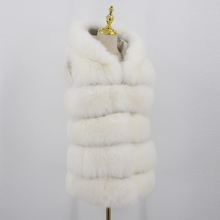 2 XL / pure white QIUCHEN new women winter fur coat dyed vest with big hood genuine natural fur fox vest QC8062