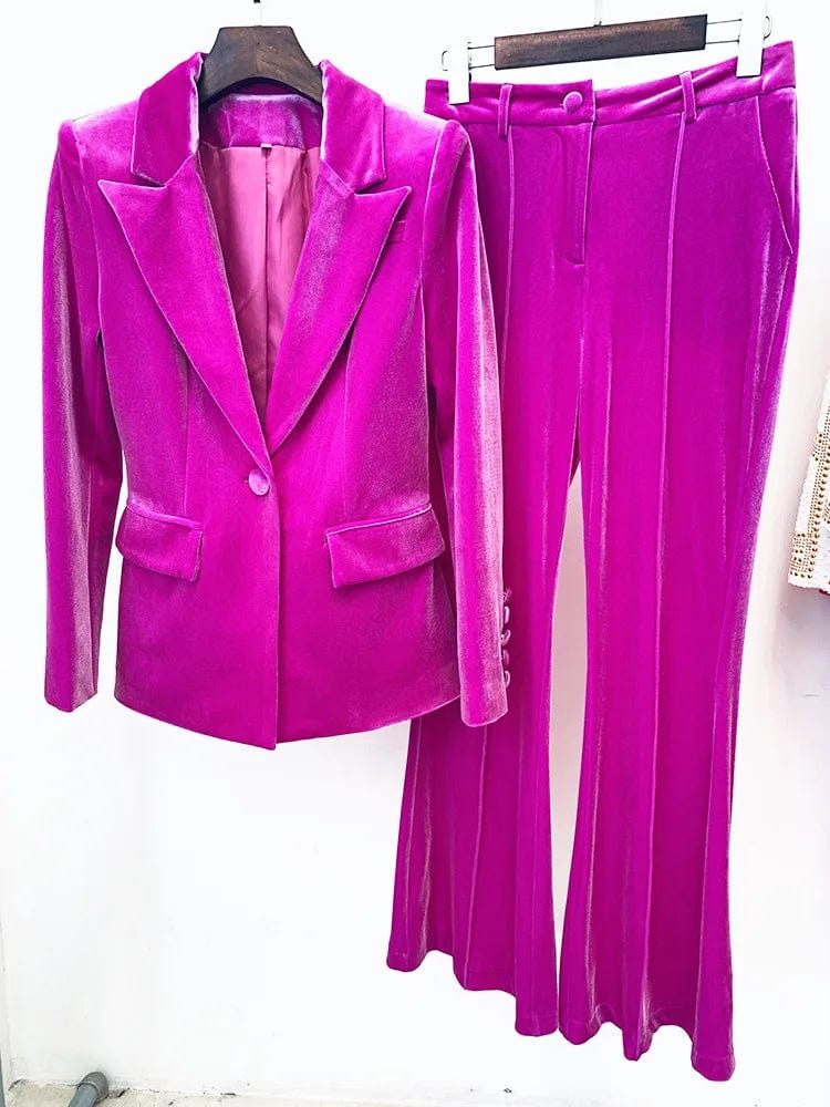 2 XL / Purple New Style Fashion Ladies Business Wear Two Pieces Suit Set Long Pants Blazer