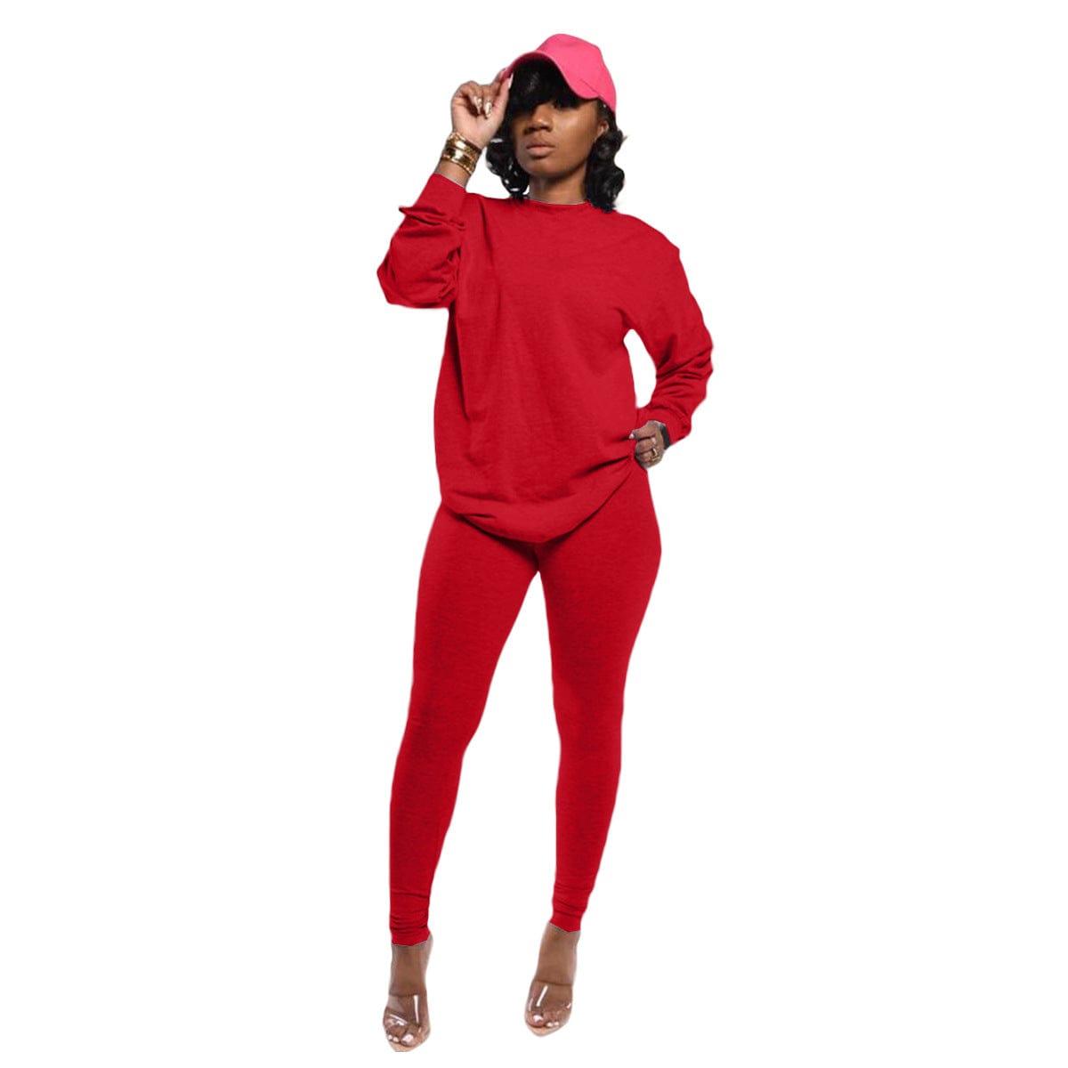 2 XL / Red Fall Jogger Women Two Piece Set Casual Long Sleeve T Shirt Top Leggings Pants Tracksuit Sweatsuit Sportswear Suit Coldker