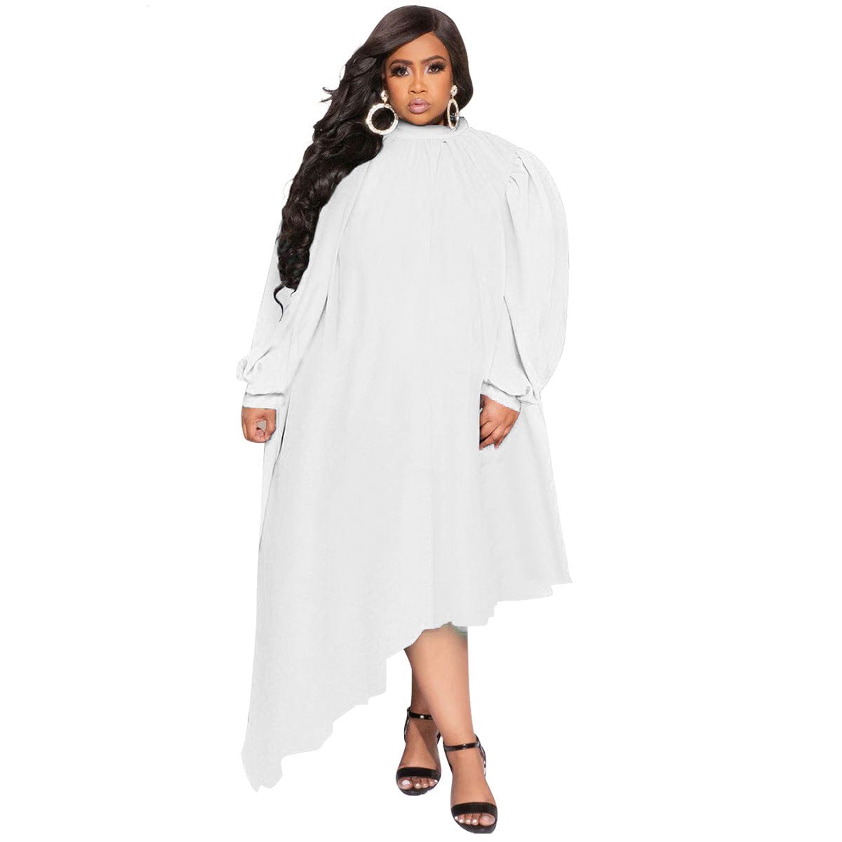 2 XL / White N7599 Autumn New Chic L-4Xl Plus Size Long Sleeve Solid Elegant Dress Fashionable Party Dress Casual Wear