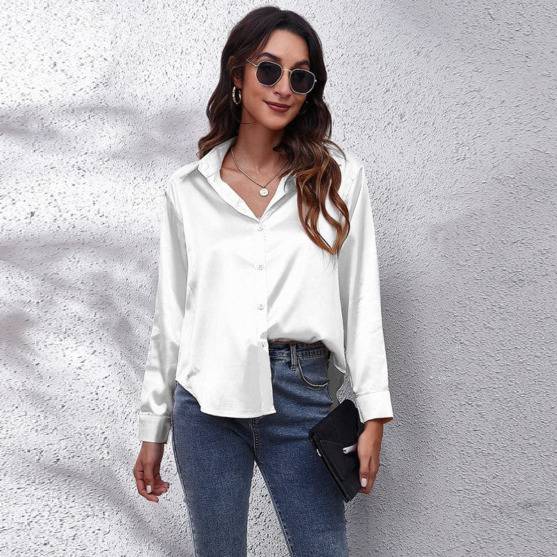 2 XL / White Silk Women's Shirt Long Sleeve Fashion Woman Blouses 2023 Satin Top Female Shirts and Blouse Basic Ladies Tops OL Women Clothing