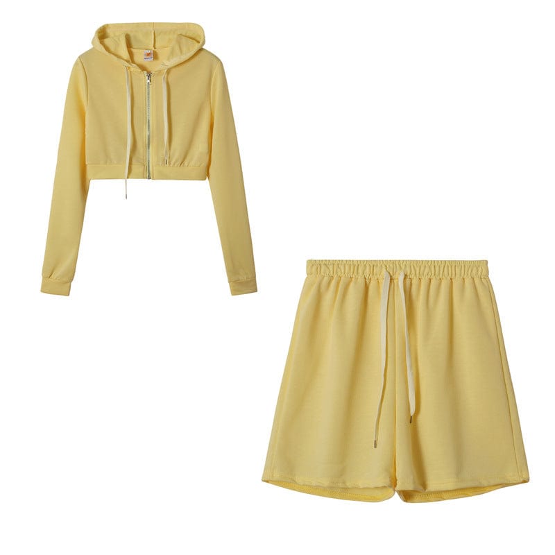 2 XL / Yellow High Quality Cotton Sweatpants Two Piece Set Shorts Women Spring And Fall Hoodie Sets