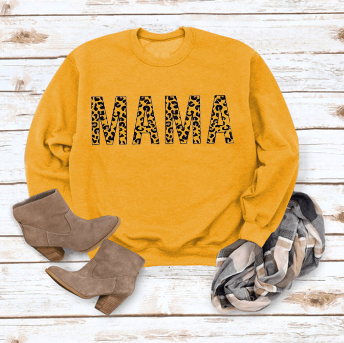 2 XL / Yellow Mama Sweatshirt Women Cute Leopard Funny Letter Print Mom Blouse Tops Casual Long Sleeve Vacation Shirts Tops