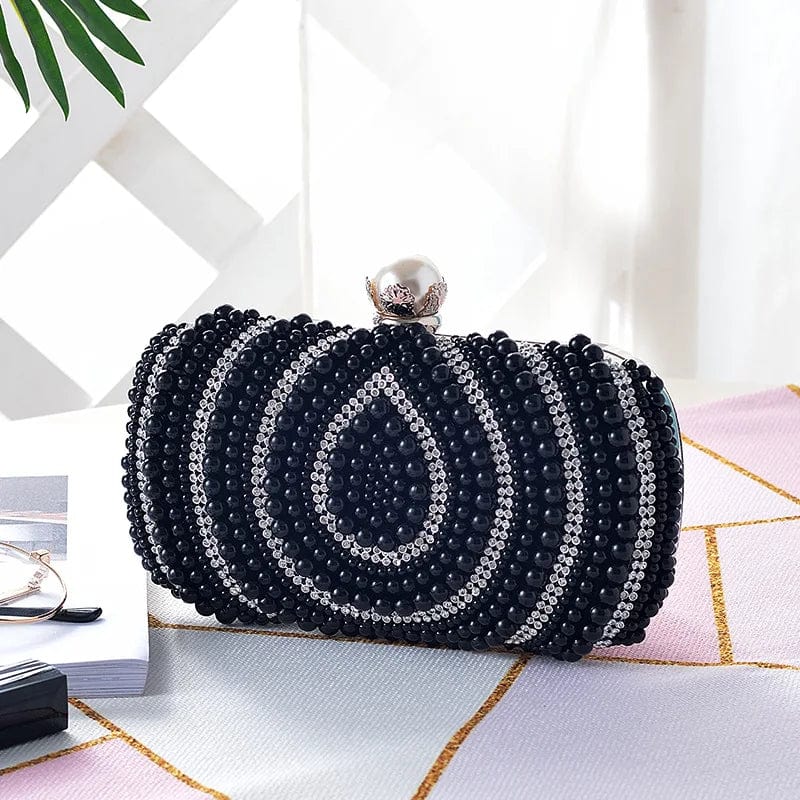 20*13*6cm / Black Newest Pearls Clutch Bag Women Wedding White Crystal Party Prom Evening Bag Rhinestone water drop Pattern banquet Handbag