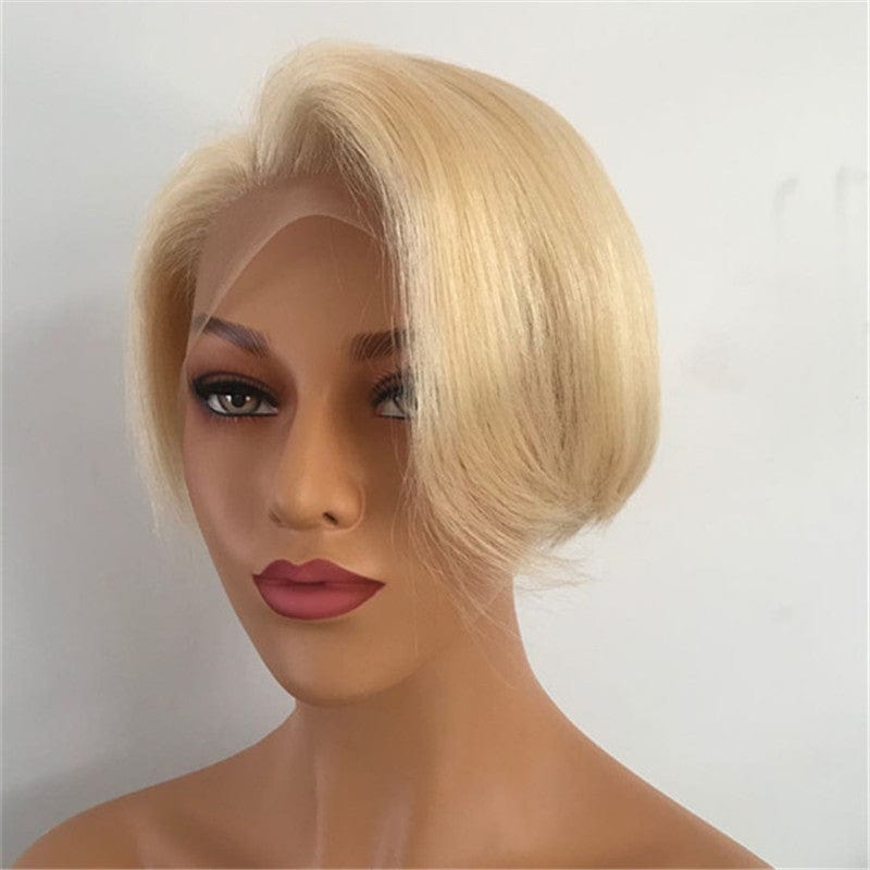 20 Inches / Beige Wholesale Raw Cambodian Unprocessed Virgin Remy Pixie Cut Short Wave Curly Human Hair Wig