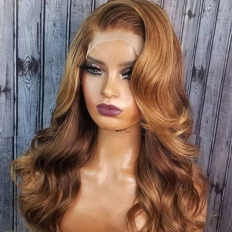 20 Inches / Brown Wholesale Honey Brown Align Virgin Human Hair Wigs Luxury Pre-Plucked Body Wave Customized Lace Front Wig