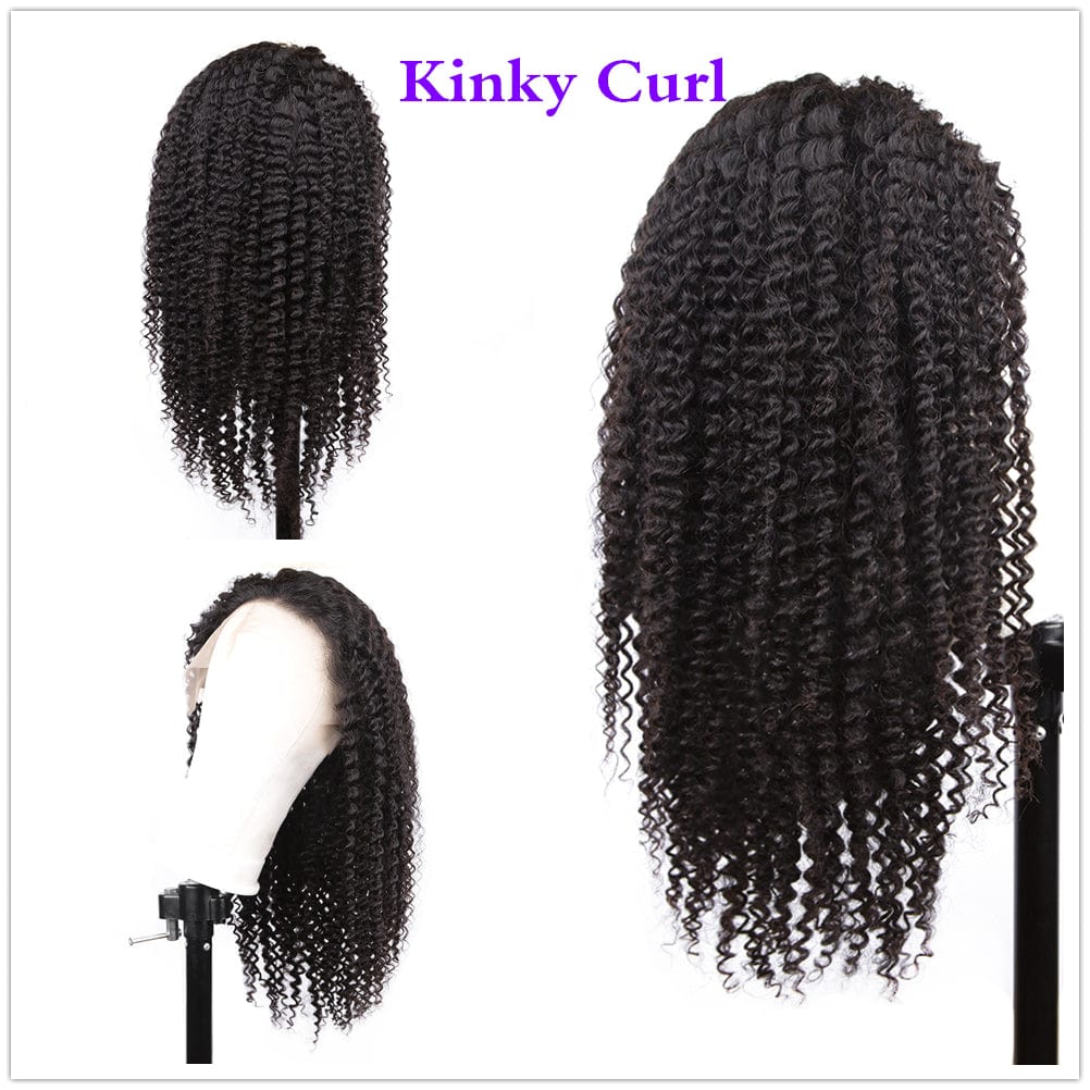 20 Inches / Kinky curl Brazilian Virgin Remy Hair Lace Wigs Pre Plucked 13X4 150% Density Deep T Shape Middle Part HD Lace Frontal Human Hair Wigs