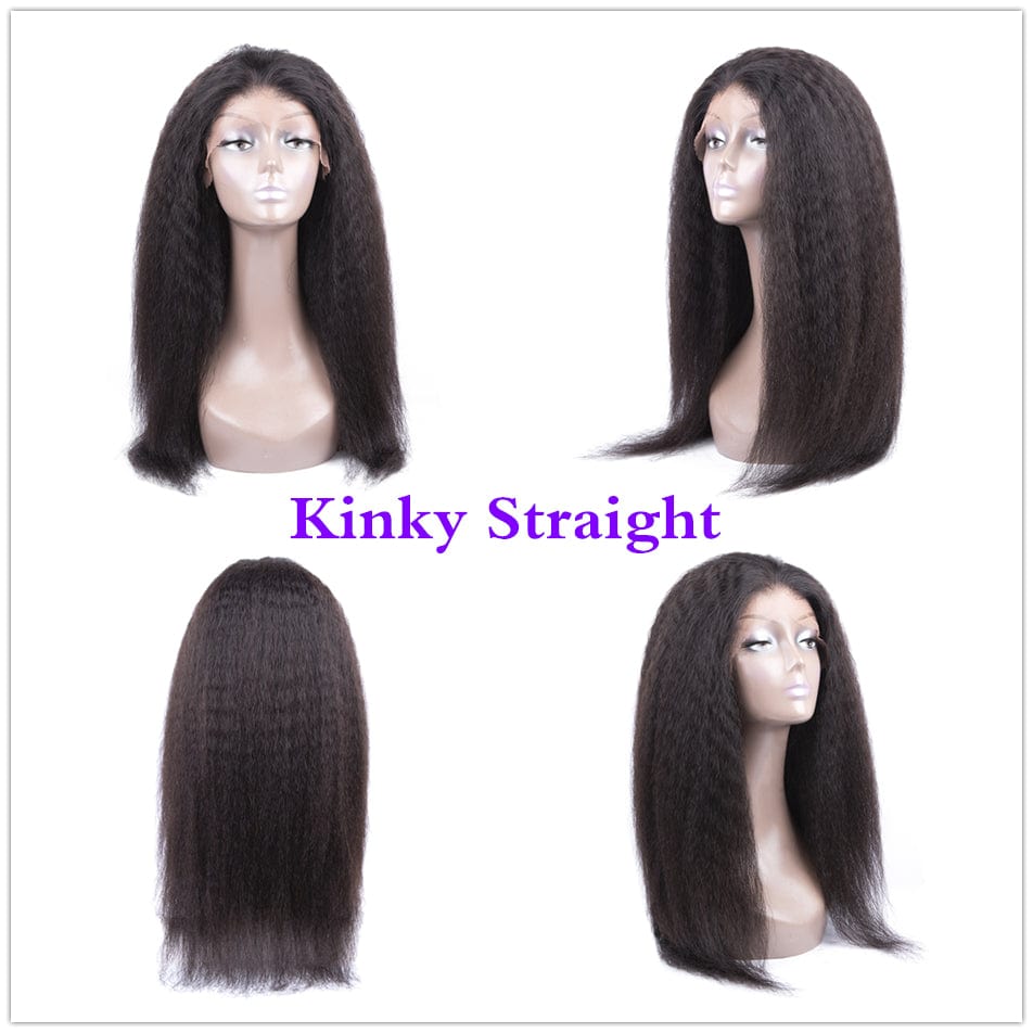 20 Inches / kinky straight Brazilian Virgin Remy Hair Lace Wigs Pre Plucked 13X4 150% Density Deep T Shape Middle Part HD Lace Frontal Human Hair Wigs