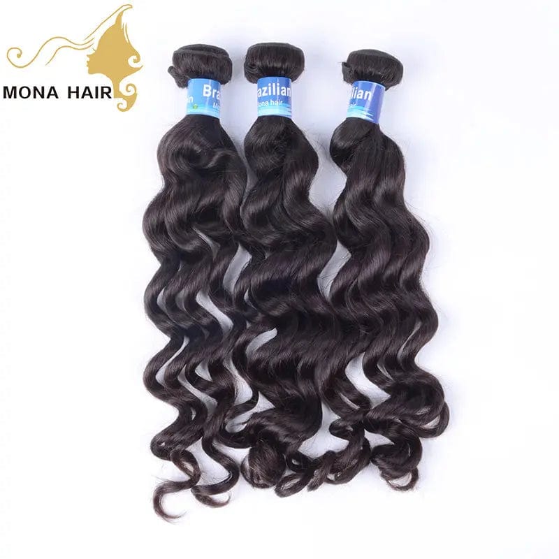 20 Inches / Loose wave Mona Wholesale Cuticle Aligned Raw Virgin Hair Weave with Closure Vendors, Remy Human 100% Mink Brazilian Hair Extension Bundles