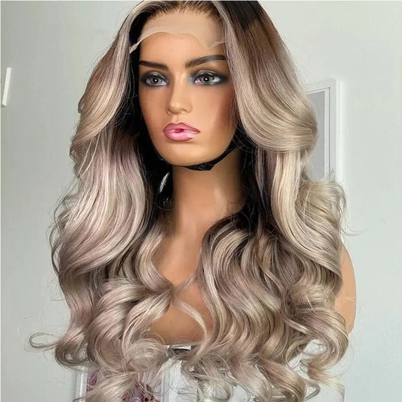 20 Inches / #ombre ash Luxury Ombre Brown And Platinum Blond Wig Loose Wave Natural Hairline Lace Frontal Weaves And Wigs