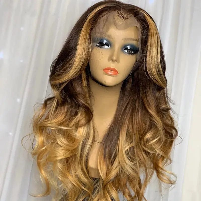 20 Inches / Ombre Honey Brown Long Wavy Ombre Honey Brown Human Hair