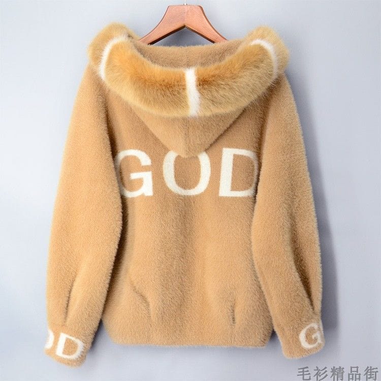 2022 Autumn Winter Women Faux Mink Fur Coat Loose Short Style Hooded 2022 New Fashion Girls Cute Sweater Coat