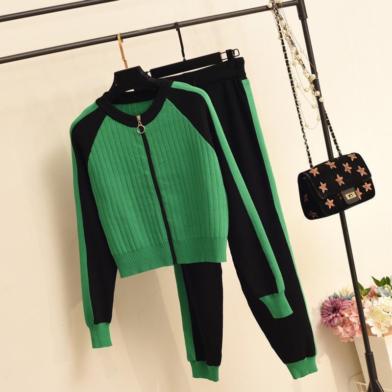 2022 Fall Winter Knitted Cardigan Sweater  Women'S Suit Two Piece Pants Set