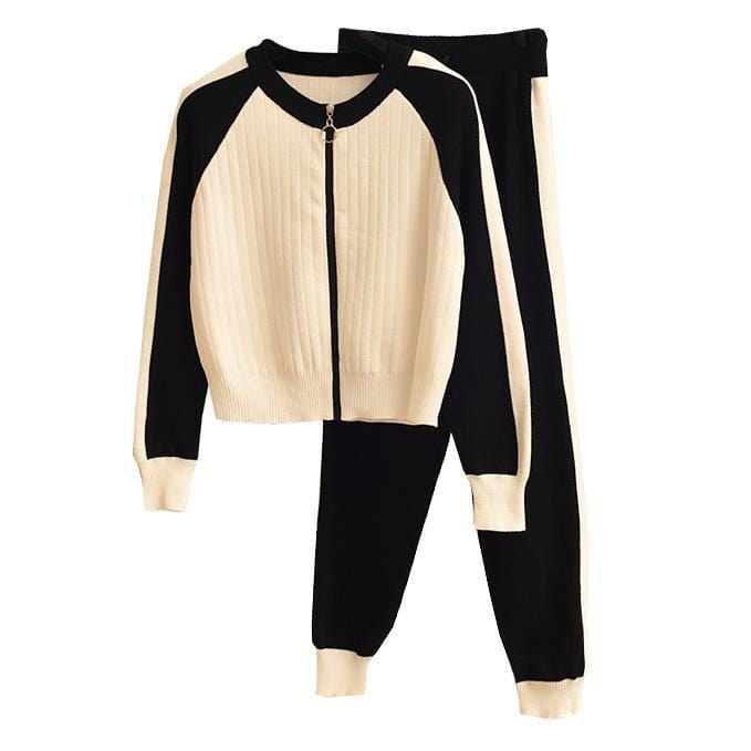 2022 Fall Winter Knitted Cardigan Sweater  Women'S Suit Two Piece Pants Set