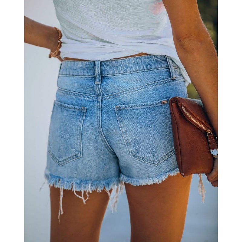 2022 fashion Wholesale Women Mid Waist Ripped Denim Jeans Shorts For Women