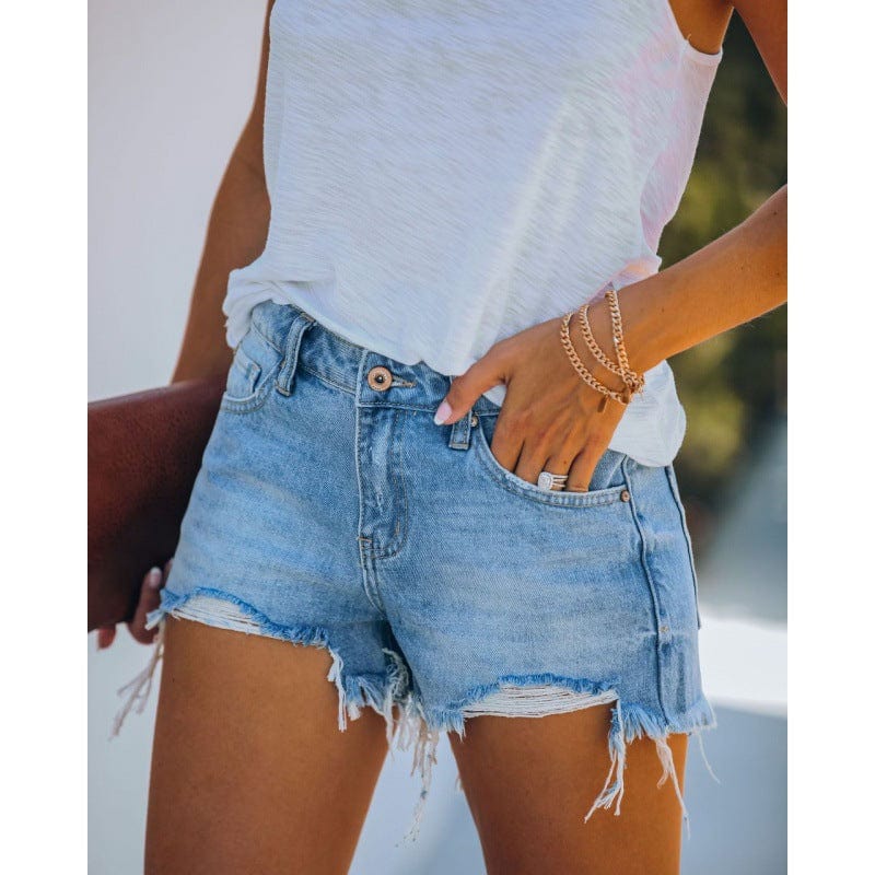 2022 fashion Wholesale Women Mid Waist Ripped Denim Jeans Shorts For Women