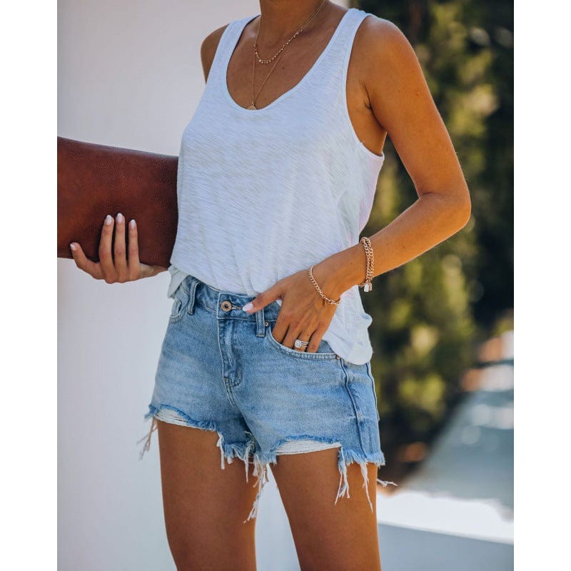 2022 fashion Wholesale Women Mid Waist Ripped Denim Jeans Shorts For Women