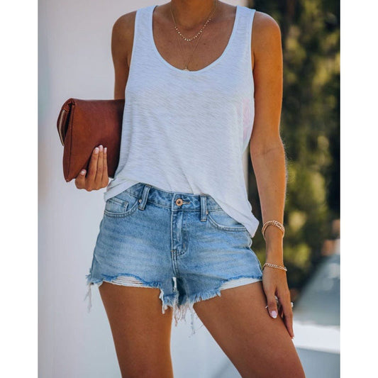 2022 fashion Wholesale Women Mid Waist Ripped Denim Jeans Shorts For Women