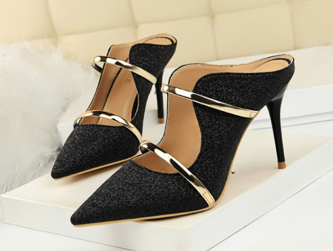 2022 glitter summer shoes women 9 cm heel pointed slippers thin heel sandals designer ladies heeled sandals