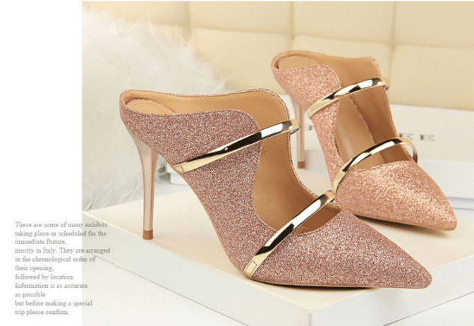 2022 glitter summer shoes women 9 cm heel pointed slippers thin heel sandals designer ladies heeled sandals