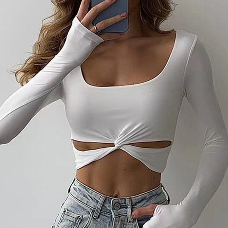 2022 Hot Style Casual Designs Crop Top Hollow Out Sexy Long Sleeve Elegant Women's Blouses