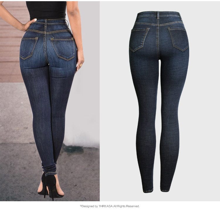 2022 Jeans wholesale direct factory customize ladies slim pants women's skinny Stretch button fly high waist denim jeans women