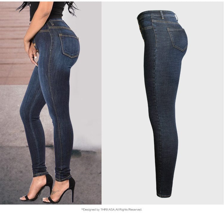 2022 Jeans wholesale direct factory customize ladies slim pants women's skinny Stretch button fly high waist denim jeans women