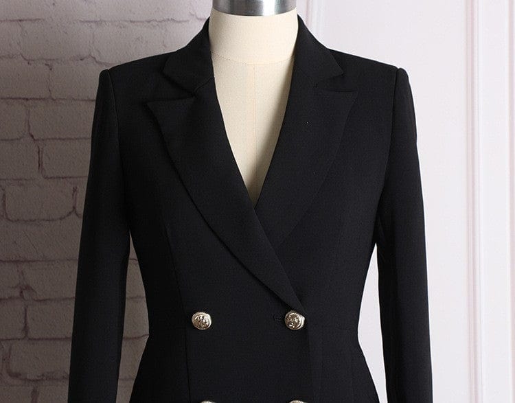 2022 Ladies Elegant Formal Long Sleeve Pleated Double Breasted Blazer Dress Black Slim Fit Business Wear Jackets Woman Blazers