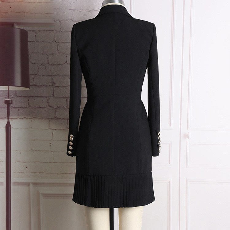 2022 Ladies Elegant Formal Long Sleeve Pleated Double Breasted Blazer Dress Black Slim Fit Business Wear Jackets Woman Blazers