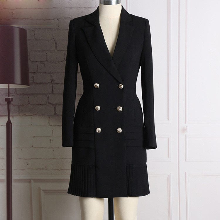 2022 Ladies Elegant Formal Long Sleeve Pleated Double Breasted Blazer Dress Black Slim Fit Business Wear Jackets Woman Blazers