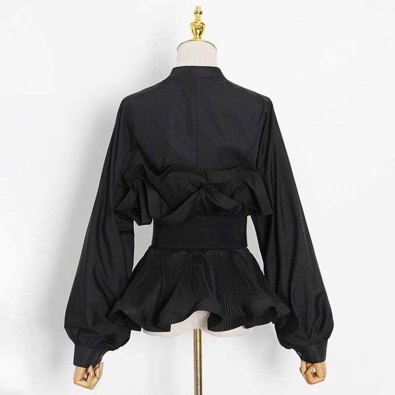 2022 New Arrivals Woman Tops Fashionable Single Breasted Puff Sleeve Ruffles Splicing Shirts For Women