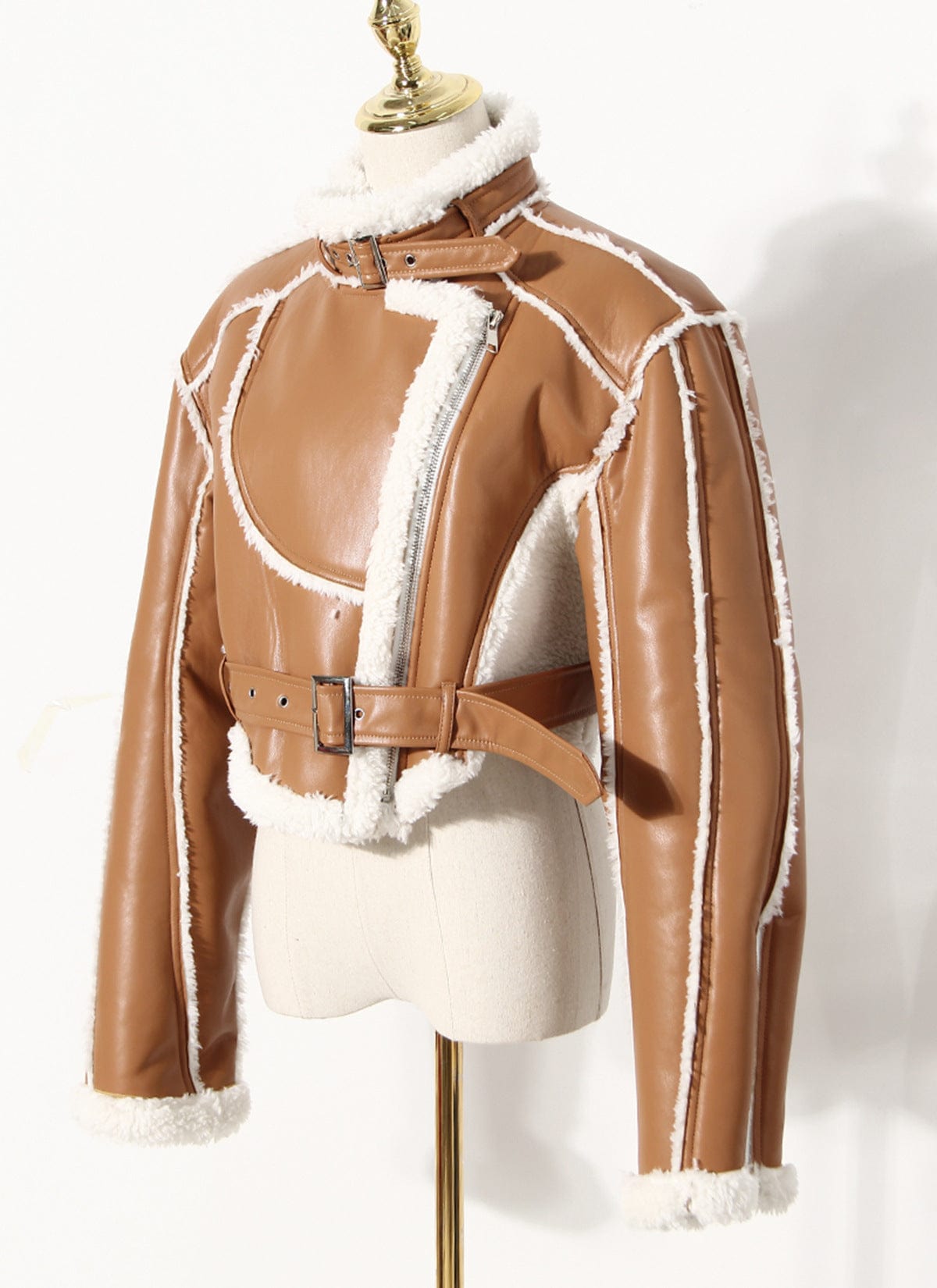 2022 new High Fashion woman jacket luxury Winter woman crop leather biker half jacket for women