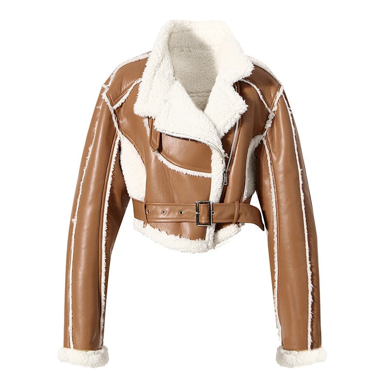 2022 new High Fashion woman jacket luxury Winter woman crop leather biker half jacket for women