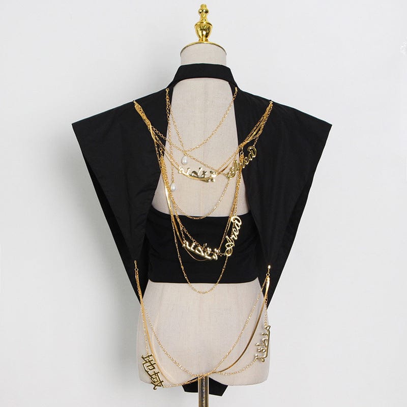 2022 new irregular blouse women short shirt with chain sexy hollow out chain blouse