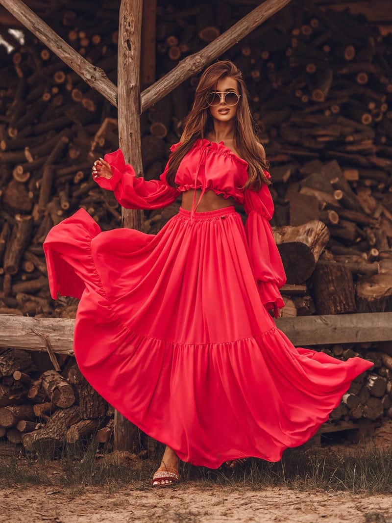 2022 New Spring&Fall Sexy Chiffon dress set Long Sleeve Maxi Skirts two piece set dresses autumn maxi dress