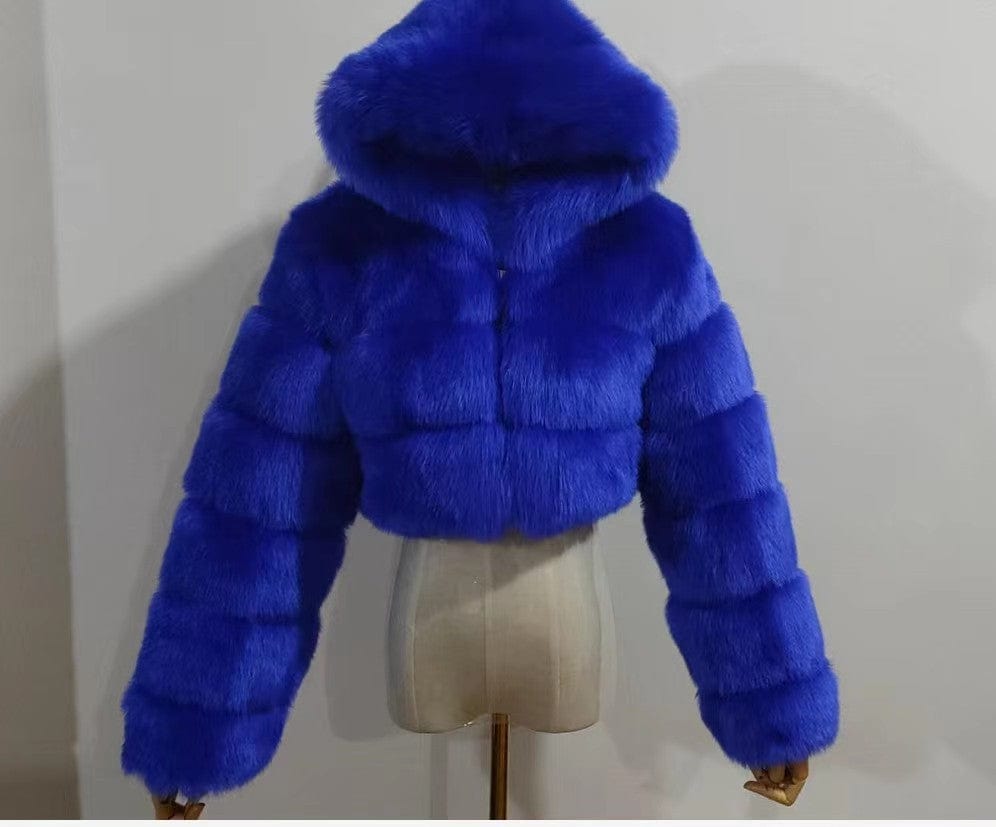 2022 New Winter Coat Jacket Women Faux Fox Fur Coat with Hood Fashion Short Style Fake Fur Coat for Lady