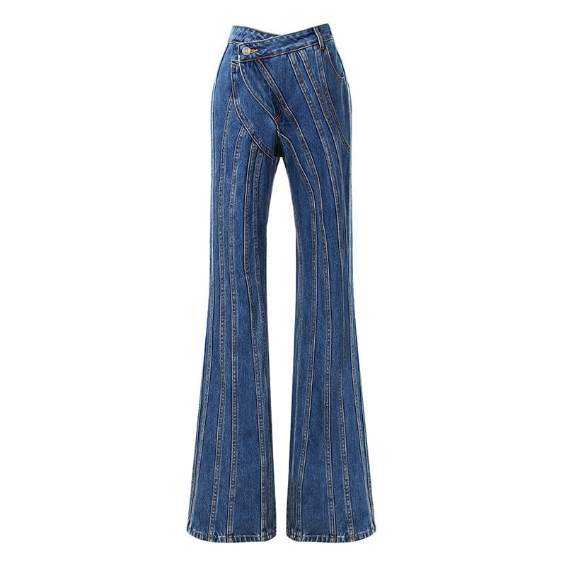 2022 OUDINA Amazon Hot Selling Street Casual Denim Jean Wide Leg Straight Trousers Ladies Pants Jeans For Women