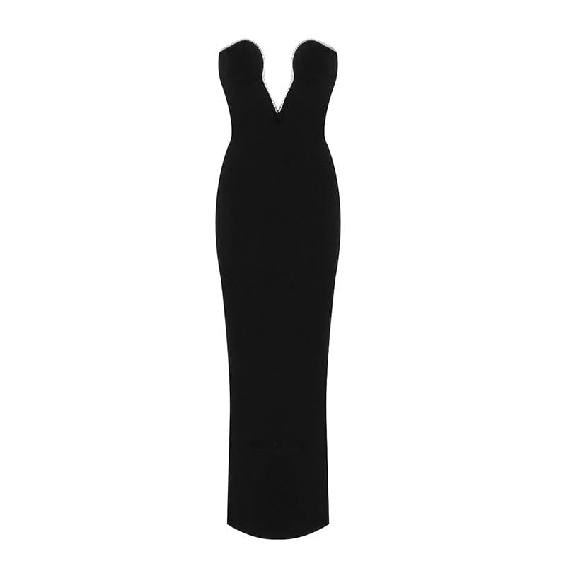 2022 spring and summer hot sell style tube top V-neck diamond split stretch long skirt fashion sexy dress bandage for women